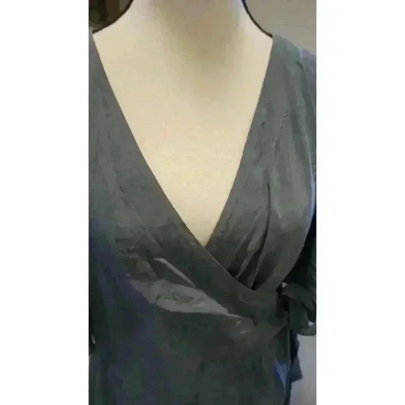 LOFT Outlet Petite Blue/Sage Wrap Blouse, Size L - Picture 2 of 12